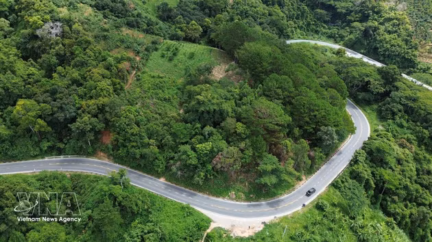 Con una longitud de unos 18 kilómetros, el paso Ngoan Muc serpentea entre las laderas montañosas y constituye una importante puerta de entrada que enlaza la meseta de Lam Dong con la costa del Centro-Sur de Vietnam. (Foto: VNA)