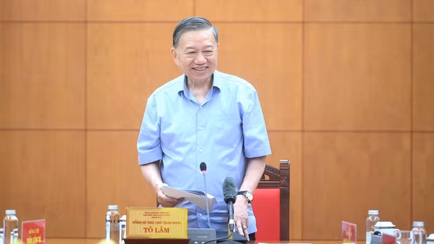 El secretario general del Partido Comunista y presidente de Vietnam, To Lam, durante su intervención en la reunión de trabajo con la Comisión de Propaganda y Movilización de Masas del Comité Central del Partido. 