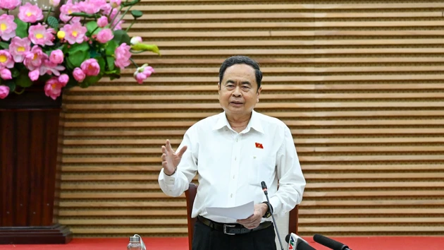 El presidente de la Asamblea Nacional de Vietnam y titular del Consejo Electoral Nacional, Tran Thanh Man, interviene en la reunión.