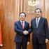 El miembro del Buró Político, secretario del Comité Central del Partido Comunista de Vietnam y jefe de su Comisión de Propaganda y Movilización de Masas, Trinh Van Quyet (izquierda), se reúne en Phnom Penh con el presidente del Senado, presidente interino camboyano y titular del Partido Popular de Camboya, Hun Sen. (Foto: VNA)