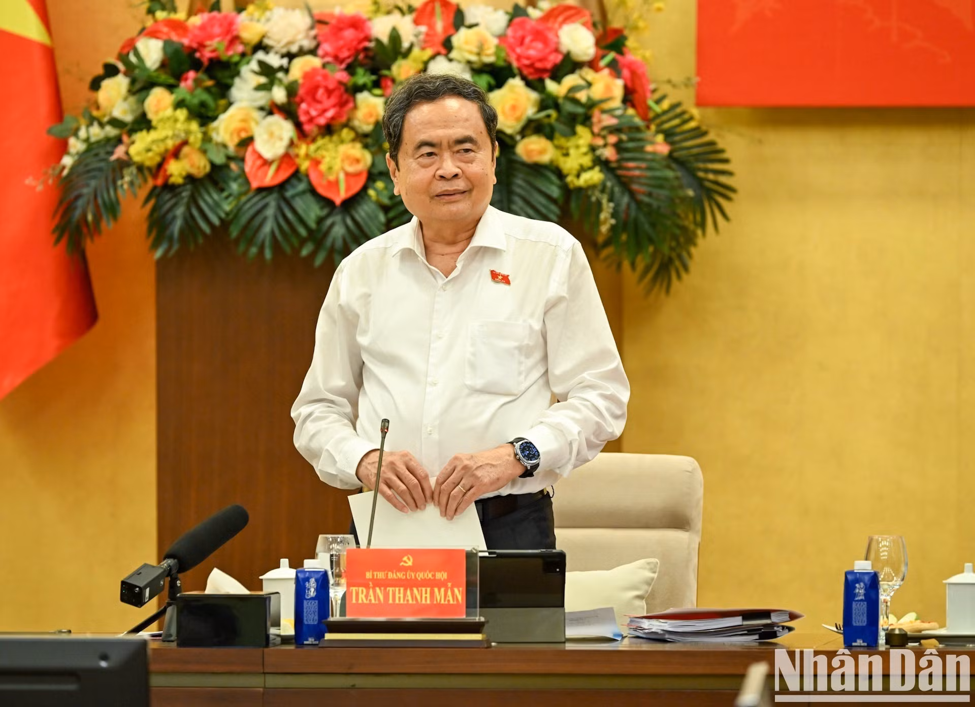 El secretario del Comité del Partido de la Asamblea Nacional vietnamita y presidente del Parlamento, Tran Thanh Man, pronuncia un discurso. (Foto: Duy Linh)