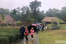 Visitantes recorren la Aldea de Cultura y Turismo de las Etnias de Vietnam.
