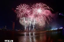Un espectáculo de fuegos artificiales a orillas del río Han (Da Nang) en el marco del DIFF 2025. (Fuente: VNA) 