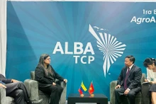 Panorama de la reunión entre la viceministra de Relaciones Exteriores de Venezuela, Tatiana Pugh Moreno, y Nguyen Hong Son, director del Instituto de Ciencias Agrícolas de Vietnam. (Fuente: VNA)