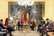 El viceprimer ministro vietnamita Bui Thanh Son se reúne con el presidente de la Cámara de Representantes belga, Peter De Roover. (Foto: VNA)