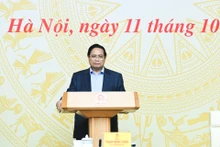 El primer ministro de Vietnam, Pham Minh Chinh, interviene en la reunión. (Foto: Nhan Dan)