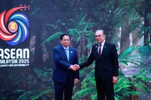 El primer ministro de Malasia, Anwar Ibrahim (derecha), recibe a su homólogo vietnamita, Pham Minh Chinh, en la 47ª Cumbre de la Asean y citas relacionadas. (Foto: VGP)