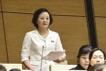 La viceprimera ministra vietnamita Pham Thi Thanh Tra habla en la sesión. (Foto: VNA)