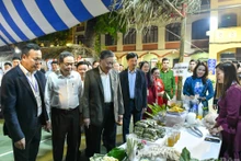 El secretario general del Partido Comunista de Vietnam, To Lam, el presidente de la Asamblea Nacional del país, Tran Thanh Man, y el miembro permanente del Secretariado del Comité Central del Partido, Tran Cam Tu, y los delegados visitan los puestos OCOP. 