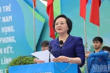 La viceprimera ministra Pham Thi Thanh Tra interviene en el acto. (Foto: Nhan Dan)