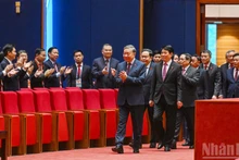El secretario general del Partido Comunista de Vietnam, To Lam; el presidente del Estado, Luong Cuong; el primer ministro del país, Pham Minh Chinh, y el presidente de la Asamblea Nacional, Tran Thanh Man, junto con otros delegados, llegan a la sesión preparatoria.