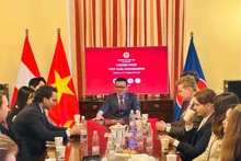 El embajador de Vietnam en Austria, Vu Le Thai Hoang, se reúne con profesores y estudiantes de posgrado internacionales en la Academia Diplomática de Austria. (Foto: VNA)