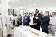 El presidente de la Asamblea Nacional del Poder Popular de Cuba, Esteban Lazo Hernández, visita Nestlé Bong Sen y la zona industrial Thang Long II (Foto: VNA)