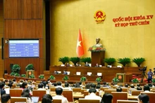 Los delegados votan la resolución para establecer el Consejo Electoral Nacional (Foto: VNA)