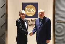 El viceprimer ministro permanente de Vietnam, Nguyen Hoa Binh, (derecha) se reúne con su homólogo de Singapur, Gan Kim Yong. (Foto: VNA)