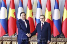 El presidente de la Asamblea Nacional de Vietnam (ANV), Tran Thanh Man, y su homólogo laosiano, Saysomphone Phomvihane. (Foto: VNA)