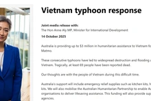 El Gobierno de Australia anunció la entrega de hasta 3 millones de dólares australianos en asistencia humanitaria para Vietnam, en respuesta a los graves daños causados por los tifones Bualoi y Matmo (Foto: Captura de pantalla)