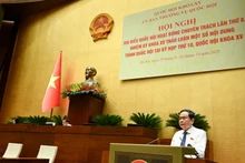 El presidente de la Asamblea Nacional de Vietnam, Tran Thanh Man, habla en el evento.