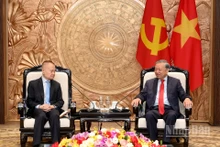 El líder partidista de Vietnam, To Lam, conversa con Liu Haixing, enviado especial del secretario general y presidente de China, Xi Jinping.