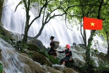 El encanto de una cascada cubierta de musgo en los bosques de Lai Chau