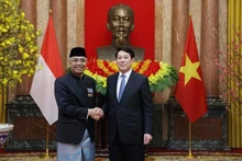 El presidente Luong Cuong (derecha) y el recién nombrado embajador de Indonesia, Adam Mulawarman Tugio. (Foto: VNA)