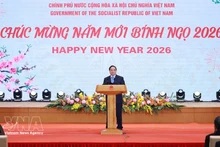 El primer ministro de Vietnam, Pham Minh Chinh, preside una recepción en honor al cuerpo diplomático acreditado en el país, con motivo del Año Nuevo 2026 y el tradicional Tet. (Foto: VNA)