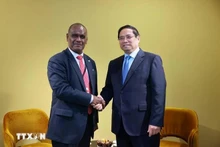 El primer ministro de Vietnam, Pham Minh Chinh (derecha), se reúne con su homólogo de las Islas Salomón, Jeremiah Manele. (Foto: VNA)