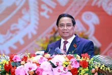 El primer ministro Pham Minh Chinh habla en una solemne ceremonia para conmemorar el 80º aniversario de la fundación del Gobierno de la República Socialista de Vietnam. (Foto: VNA)