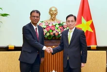 El ministro de Relaciones Exteriores, Le Hoai Trung, recibe al embajador no residente de Nepal en Vietnam, Dhan Bahadur Oli. (Foto: VNA)