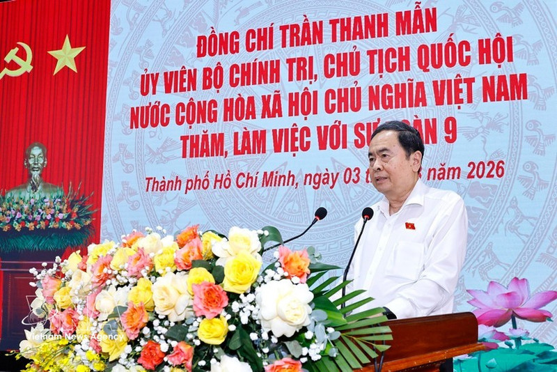 El presidente de la Asamblea Nacional (Parlamento) de Vietnam, Tran Thanh Man, pronuncia un discuso en el evento. (Foto: VNA)