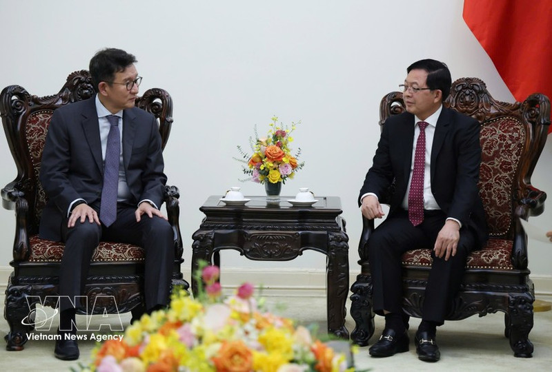 El viceprimer ministro Ho Quoc Dung recibe a Yongsoo Huh, vicepresidente del consejo de administración y director general del grupo energético GS de Corea del Sur. (Foto: VNA)