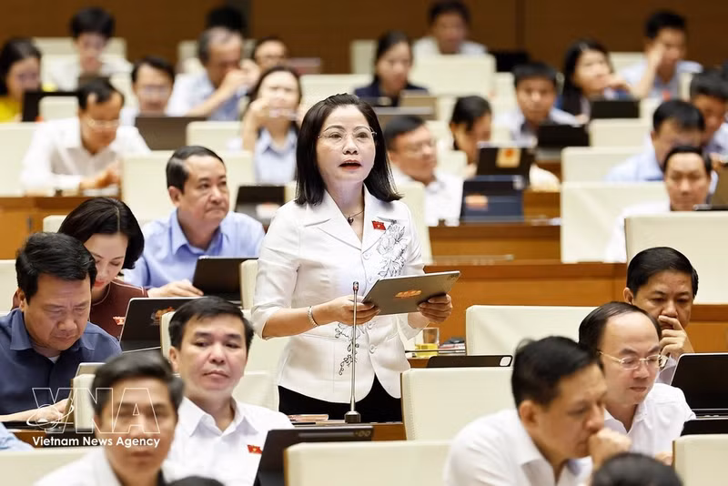 La diputada Nguyen Thi Thu Nguyet, de la provincia de Dak Lak, habla en la sesión. (Foto: VNA)