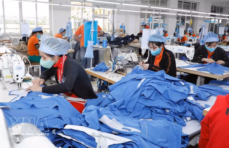 Confección de prendas para exportación al mercado japonés en la empresa textil Hung Viet (Hung Yen). (Foto: VNA)