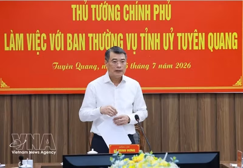 El primer ministro de Vietnam, Le Minh Hung, habla en la cita. (Foto: VNA)