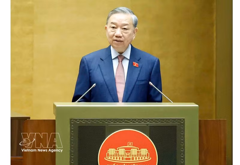 El secretario general del Partido Comunista de Vietnam, To Lam, interviene en la cita. (Foto: VNA)