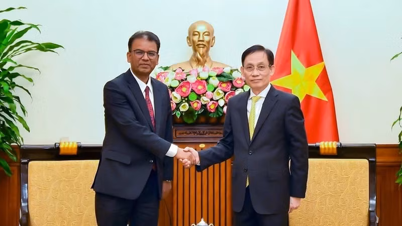 El ministro de Relaciones Exteriores, Le Hoai Trung, recibe al embajador no residente de Nepal en Vietnam, Dhan Bahadur Oli. (Foto: VNA)