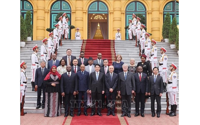 El presidente vietnamita, Luong Cuong, y nuevos embajadores. (Foto: VNA)