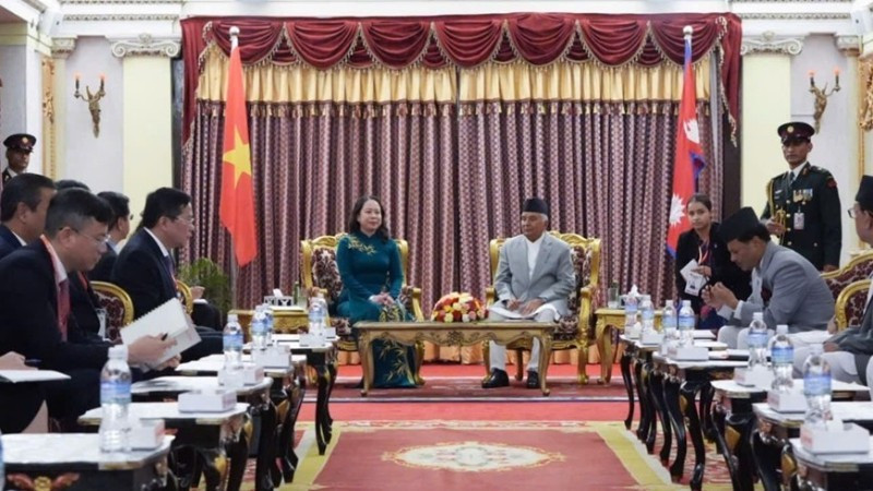 La vicepresidenta vietnamita Vo Thi Anh Xuan se reúne con el presidente nepalí, Ram Chandra Poudel. (Foto: Ministerio de Asuntos Exteriores)