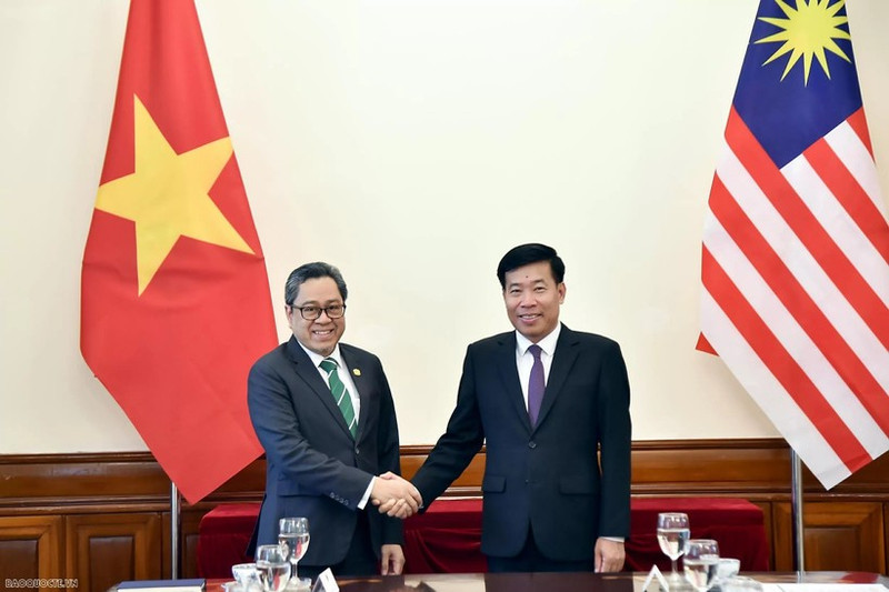 El viceministro de Relaciones Exteriores Nguyen Manh Cuong y el subsecretario general del Ministerio de Relaciones Exteriores de Malasia, Dato' Ahmad Rozian Abd Ghani, copresidieron el 3.er Diálogo Estratégico de Altos Funcionarios. (Foto: Quang Hoa)
