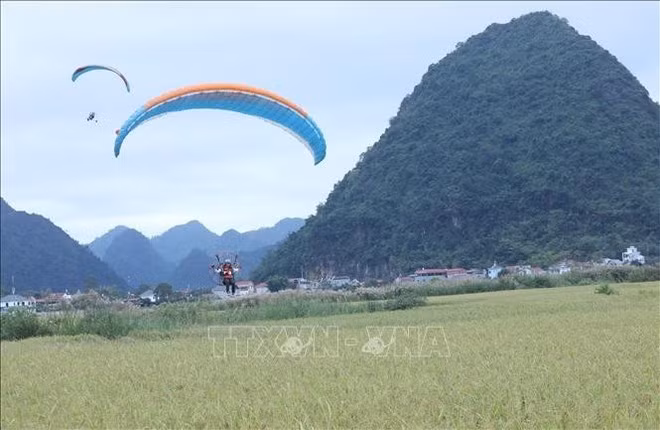 Experiencia de parapente sobre los arrozales de Bac Son. (Foto:VNA)
