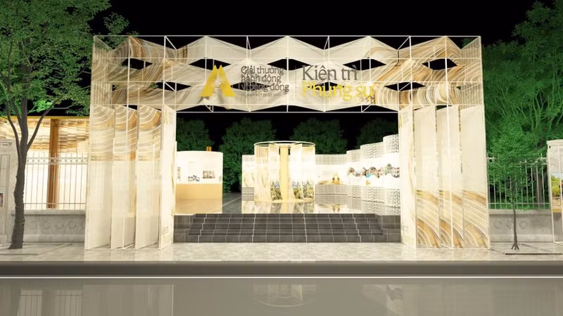 Perspectiva de la puerta de bienvenida de la Exposición “Acción por la Comunidad 2025”. 