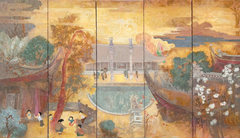 La obra “Remontando la memoria” (óleo, Nguyen Tien Dung). (Foto: Hanoimoi.vn)