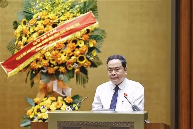 El presidente de la AN, Tran Thanh Man, interviene en la cita. (Foto: VNA)