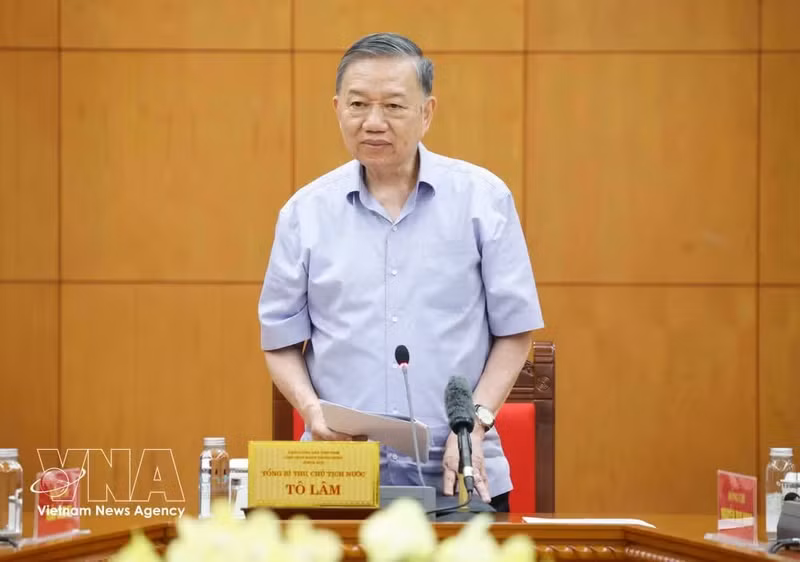 El secretario general del Partido Comunista y presidente de Vietnam, To Lam, en el encuentro. (Foto: VNA)