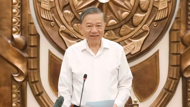El secretario general del PCV y presidente de Vietnam, To Lam, habla en la reunión. (Foto: Nhan Dan)