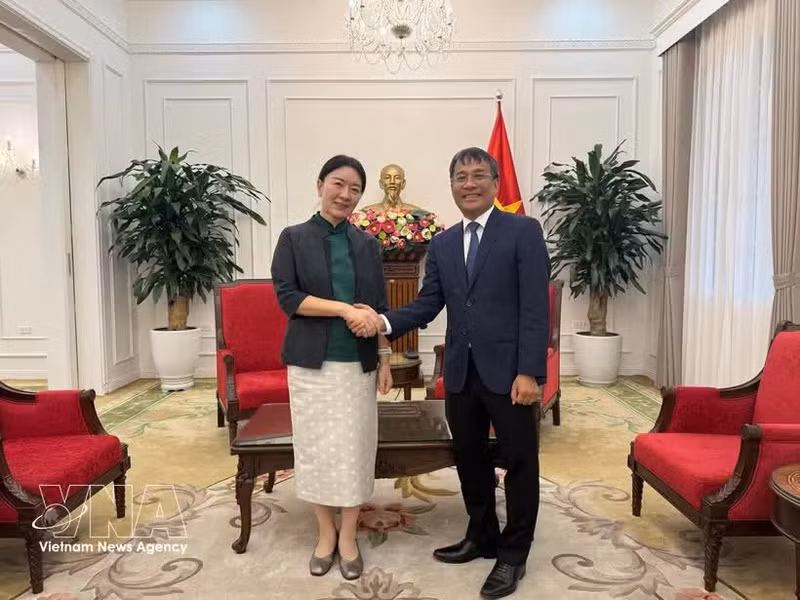 El viceministro permanente de Relaciones Exteriores de Vietnam, Nguyen Minh Vu, y Lu Xinning, vicepresidenta del Gobierno Popular de la Región Autónoma Zhuang de Guangxi, China. (Foto: VNA)