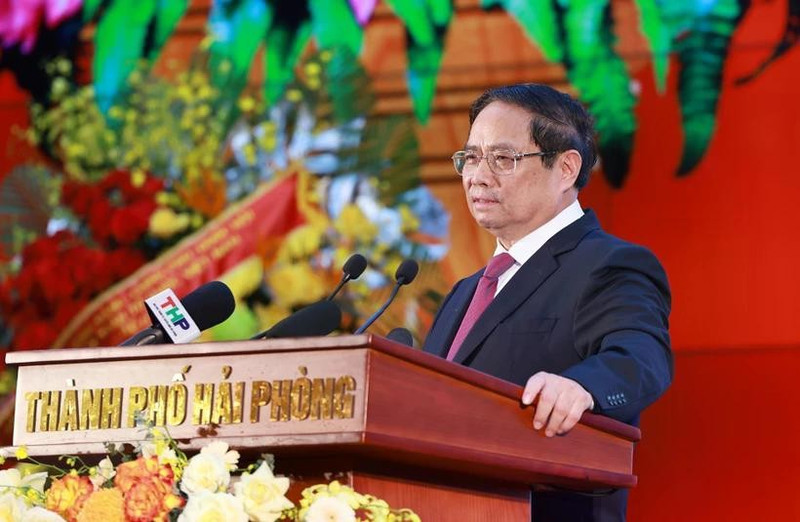 El primer ministro vietnamita, Pham Minh Chinh, habla en el evento. (Foto: VNA)