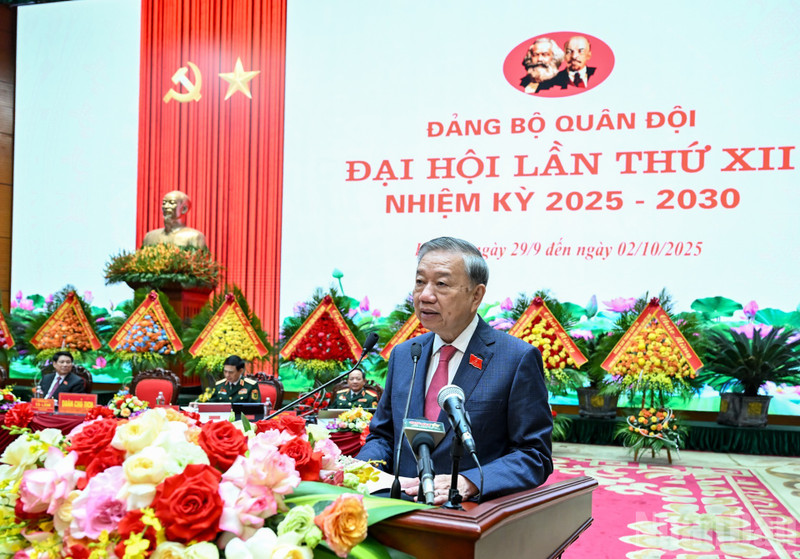 El secretario general del Partido Comunista de Vietnam y secretario de la Comisión Militar Central, To Lam, habla en la cita. (Foto: Nhan Dan)