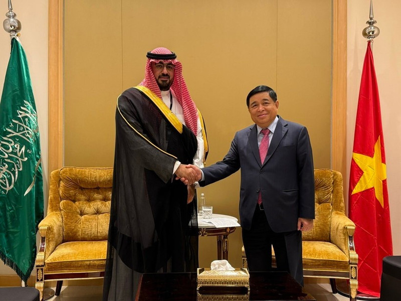 El viceprimer ministro de Vietnam, Nguyen Chi Dung, se reúne con el ministro saudí de Economía y Planificación, Faisal bin Fadhil Al-Ibrahim. (Foto: VNA)