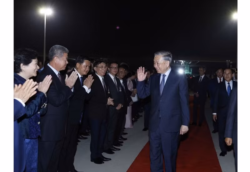 El secretario general del Partido Comunista de Vietnam (PCV), To Lam, concluye su visita de Estado a Camboya. (Foto: VNA)